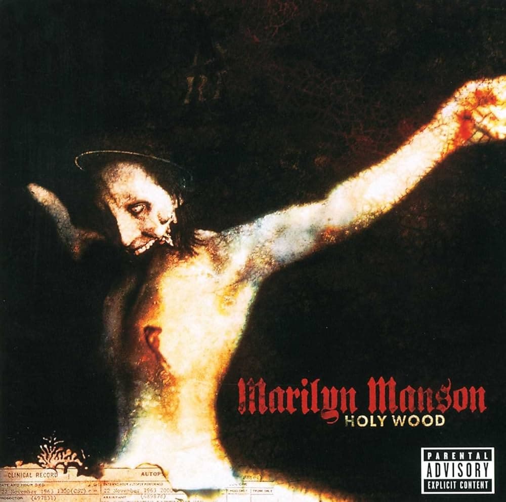 marilyn manson holy wood album cover from 2000 showing the controversial artwork and gothic design